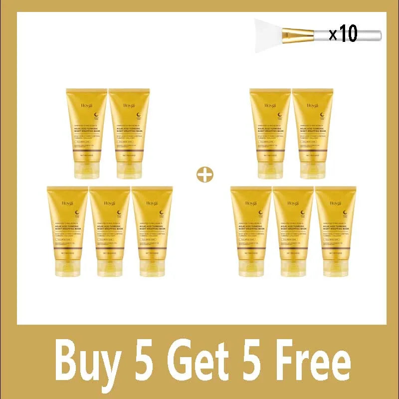 Hoygi Turmeric Collagen Peel-Off Mask: 10-pack anti-wrinkle Korean skincare set with applicator brush for firming skin.