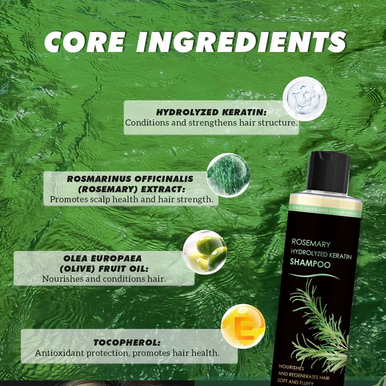 Organic Rosemary Shampoo for Hair Growth Natural Thickening & Strengthening Shampoo with Hydrolyzed Keratin Hair Care