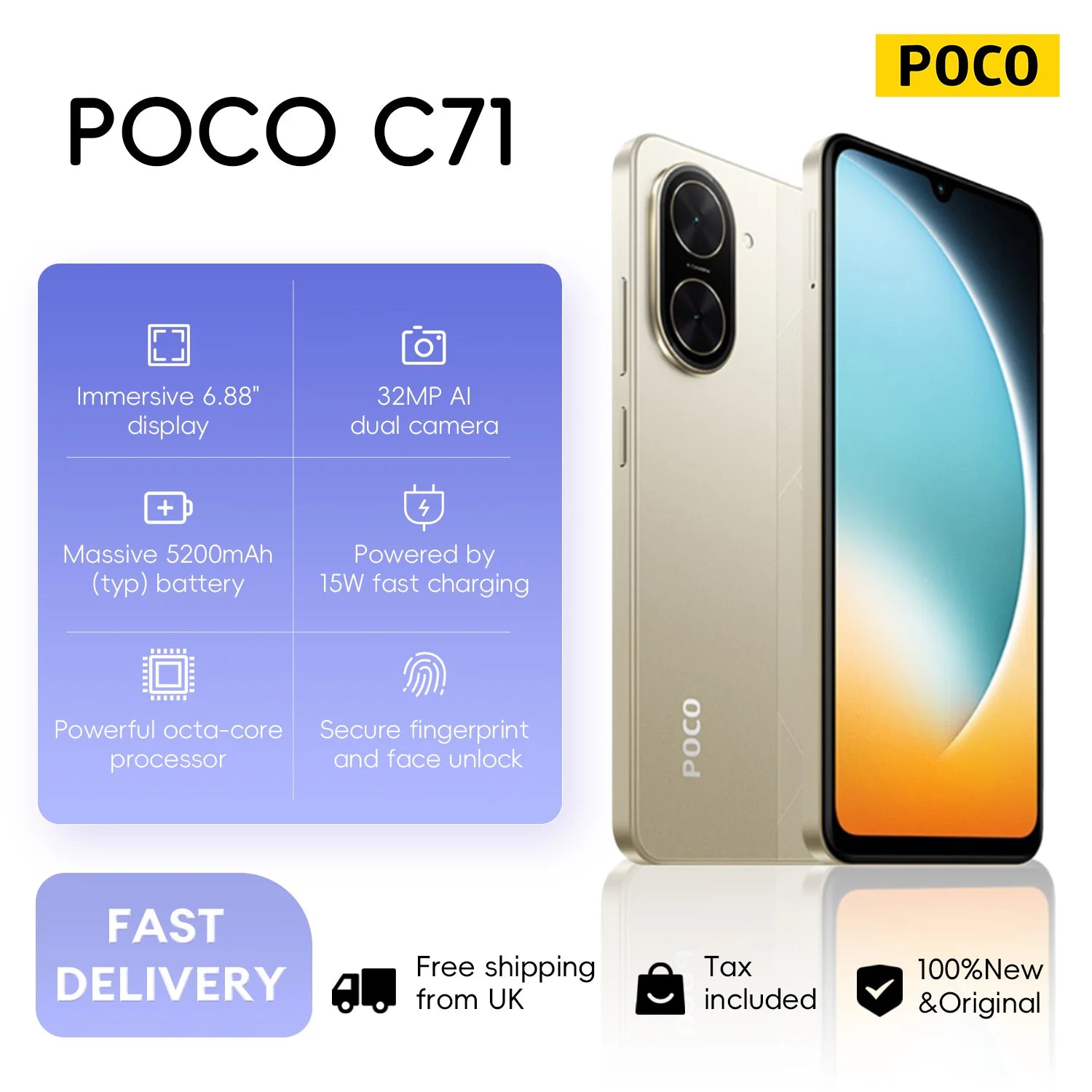 POCO C71 4G Smartphone: 6.88 Inch 120Hz Display, 32MP Camera AE Tidesmit