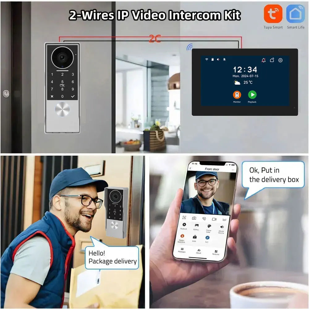 Password 4in1 Unlock HD Wifi Doorbell Video Intercom System For Home Doorphone Tuya Smart 1080P Touch Monitor Security Protect