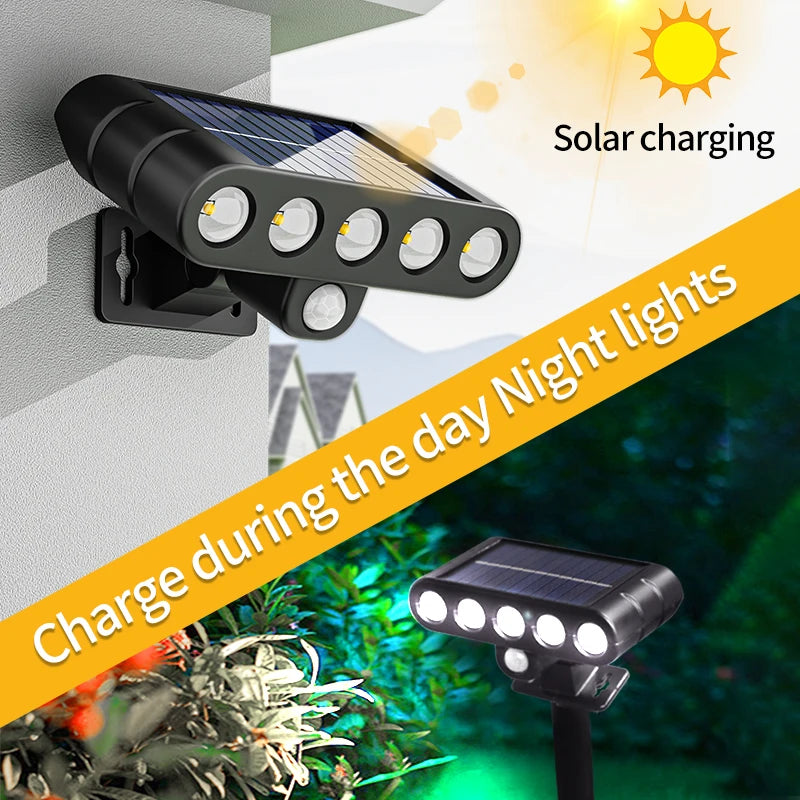 4PCS Solar Powered Outdoor Wall Light 3 Modes Security Lamp for Patio Garden Porch Fence Corridor Balcony 5 LED Bulbs Motion Sensor Solar Pathway