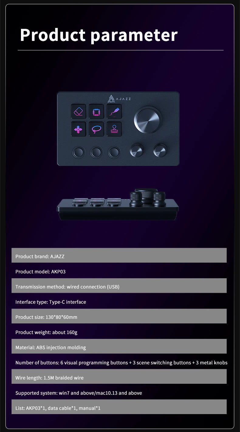 Ajazz AKP03E/153E Programmable Macro Keyboard  Mechanical Gaming Keyboard Custom Button Mini Keyboard For Multiple Scenario