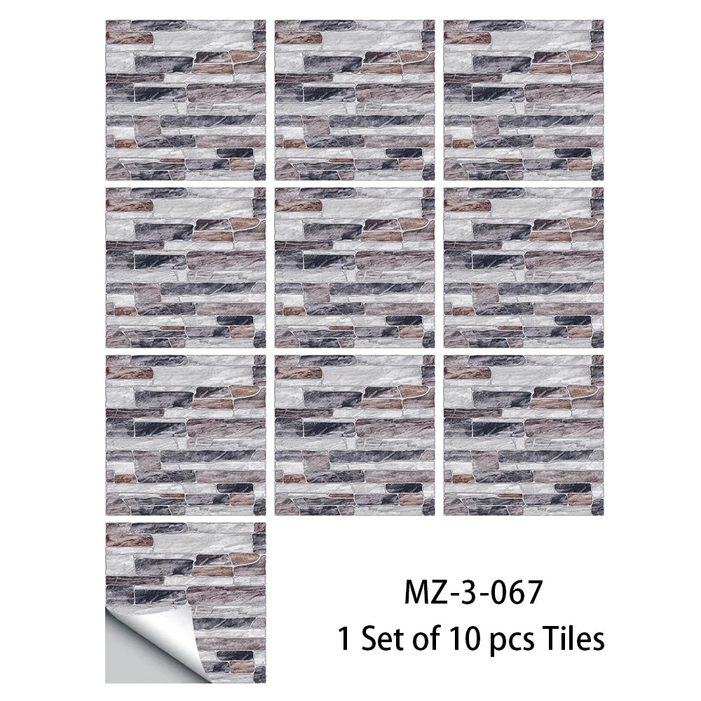 Waterproof non-slip floor tile sticker set with gray stacked-stone brick pattern