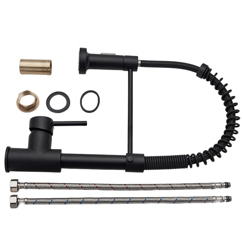Kitchen Faucets Pull Out Sink Water Tap with Ceramic Valve Hot & Cold Water Different Water Flow Modes Deck Mounted 360° Rotation Fit for Two Sinks