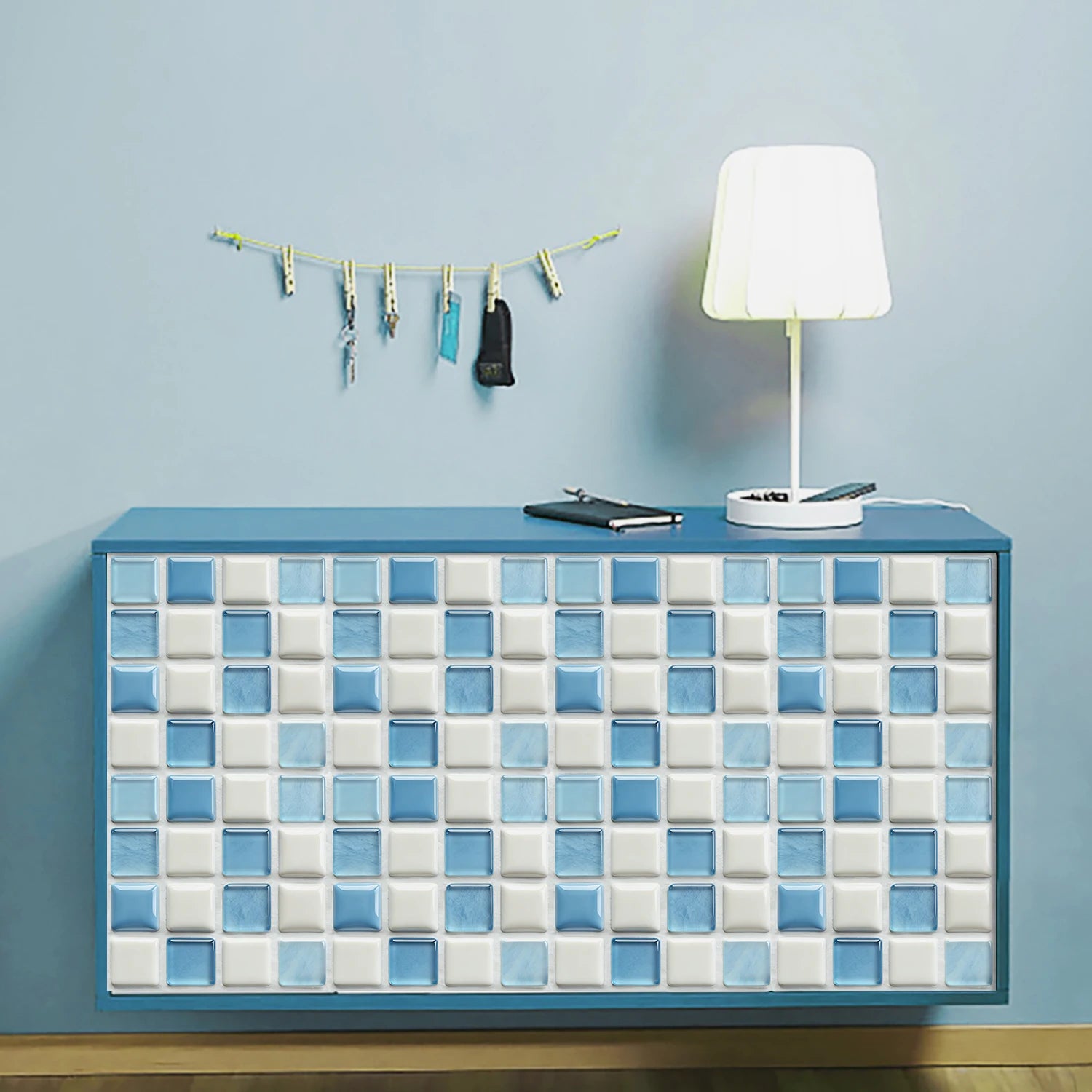 10pcs Flat Mosaic Tiles Sticker Set Kitchen Bathroom Wall Decals Gloss Waterproof Film 2D Surface Cover Transfers for Home Decor