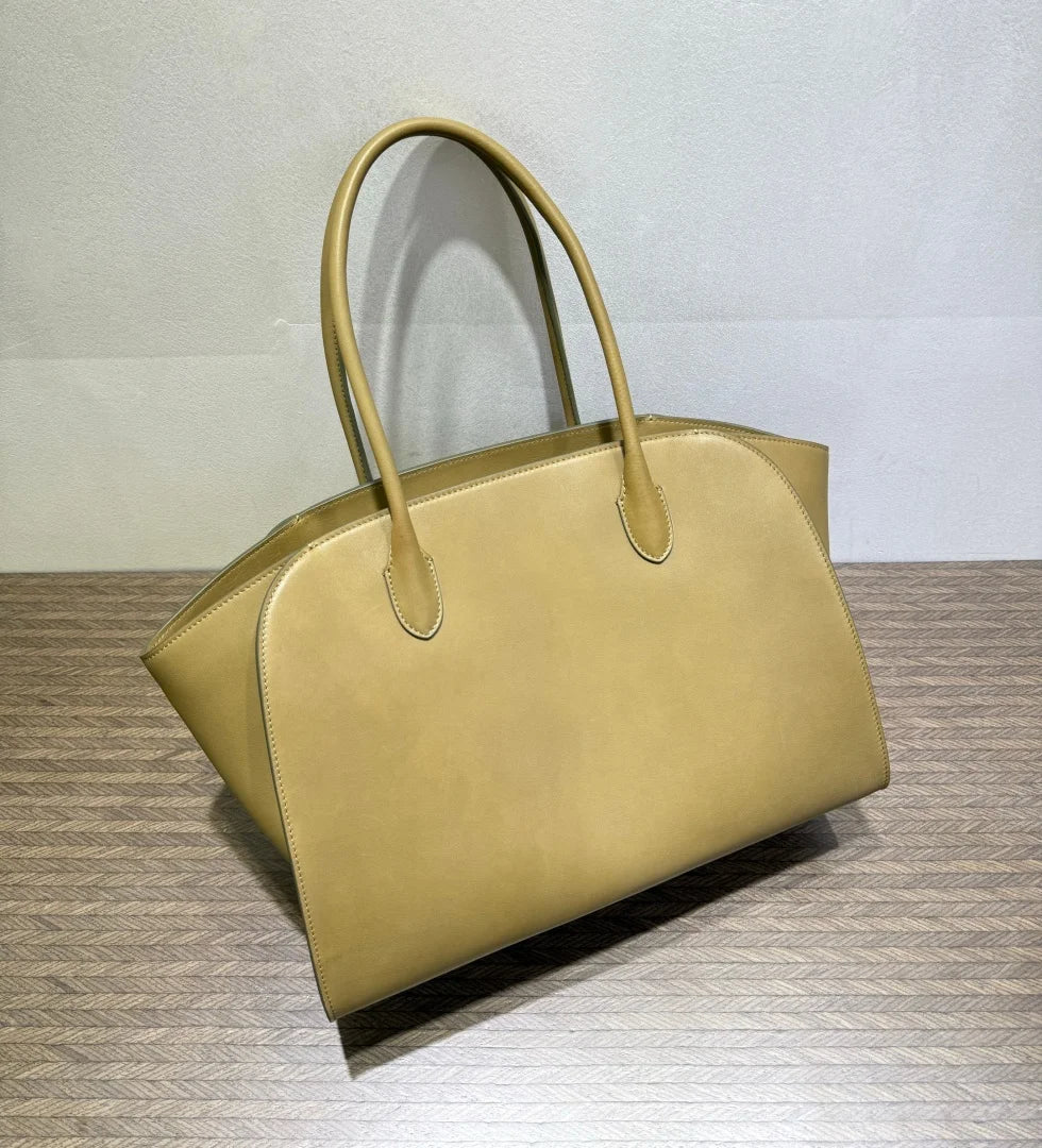 2026 high-quality genuine leather Marlo 12 inch 14 inch saddle leather tote bag, women's shoulder bag, high-end leather texture,