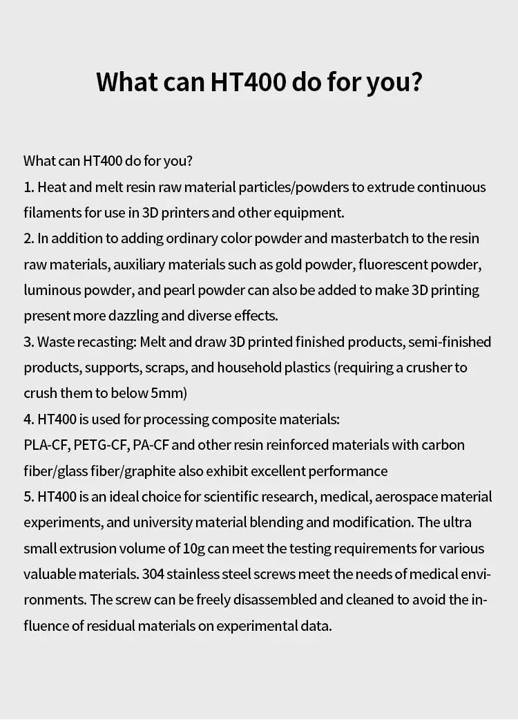 PLA-CF PETG-CF HT400 Bumblebee Extruder 3D Priting Filament Extrusion Machine Desktop Extruder Machine for DIY and Small Factory