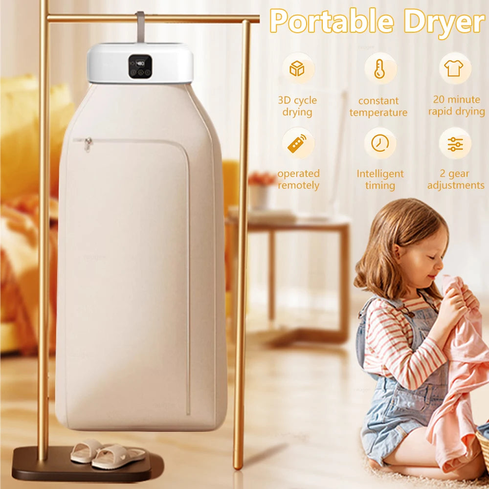 Tidesmit folding portable clothes dryer with UV sterilization technology showing compact storage angle