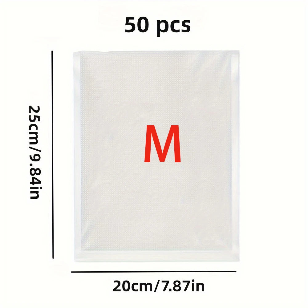 Vacuum sealer storage bags, 50-pack, size M, clear textured plastic