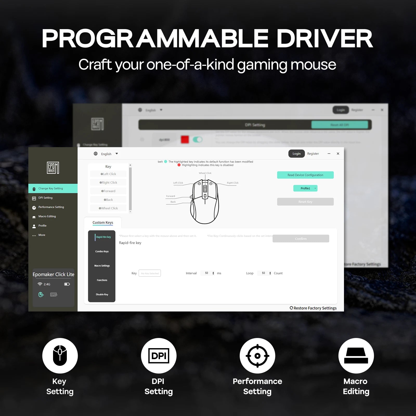 EPOMAKER Click Lite Tri-mode Wireless Ergonomic Contours Gaming Mouse with PAW3311 Sensor & 800–24 000 DPI for Gaming