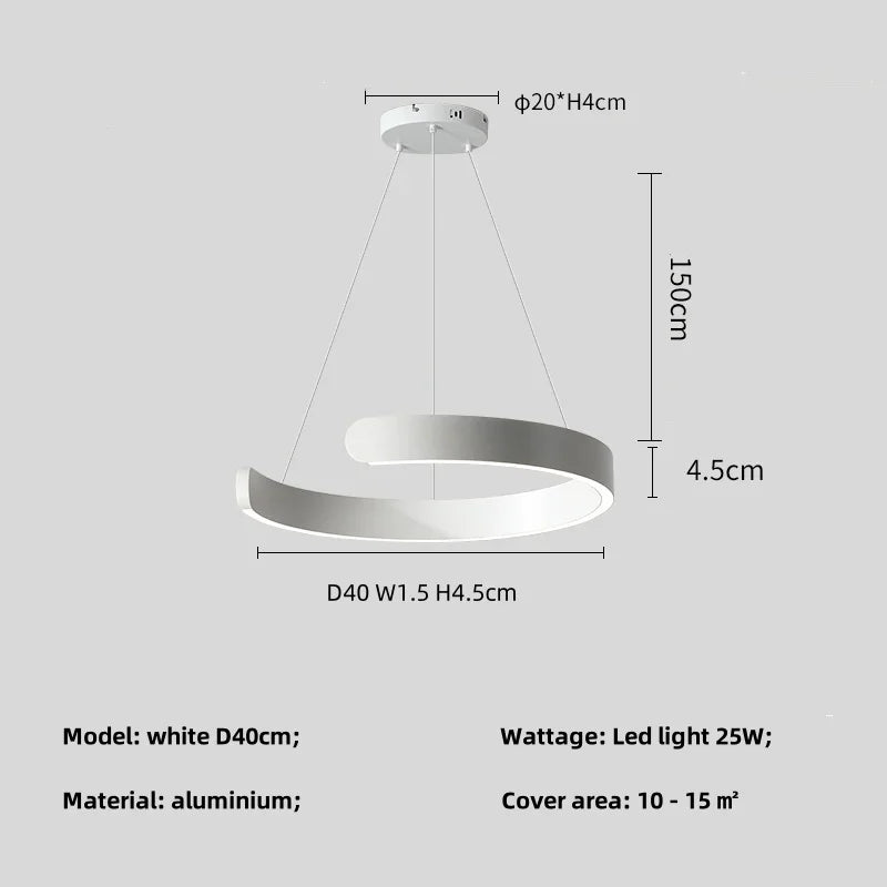 Modern LED Ring Ceiling Chandelier 60cm Black - Minimalist Decor A-white D40cm Tidesmit