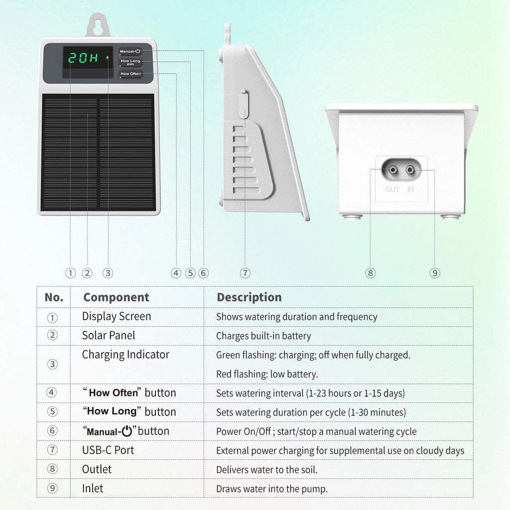 Upgraded Solar Drip Irrigation System Automatic Watering Plants Supplies for Home and Garden Balcony Greenhouse Hanging Plants