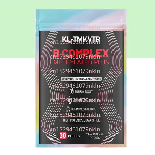 Vitamin B complex transdermal patch package, 30 patches in dark label pouch