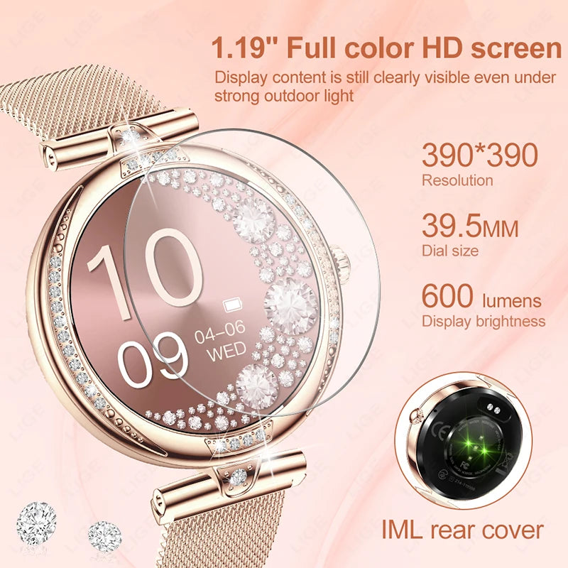 LIGE New Women Smart Watch 1.19 Inch AMOLED Full Touch Screen Sports Fitness Watches Bluetooth Call Digital Smartwatch Lady Gift