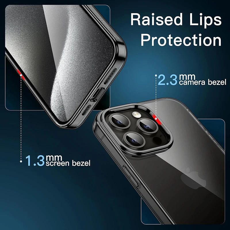 iPhone 15 Pro Max Transparent Black Slim Case - Shock-Absorbing Cover Tidesmit