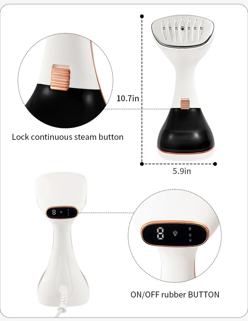 Tidesmit 1800W handheld garment steamer with touch screen, 15-second fast heat-up and 320ml tank for home clothes care