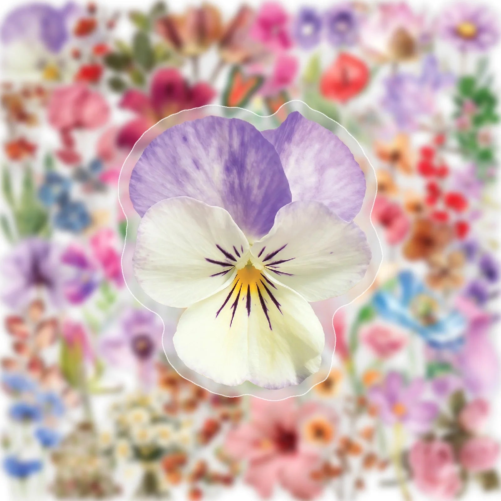 50PCS Color Ink Flower Sticker Pack Waterproof Transparent PET Brochure Flower Material Decorative Notebook Waterproof Stickers