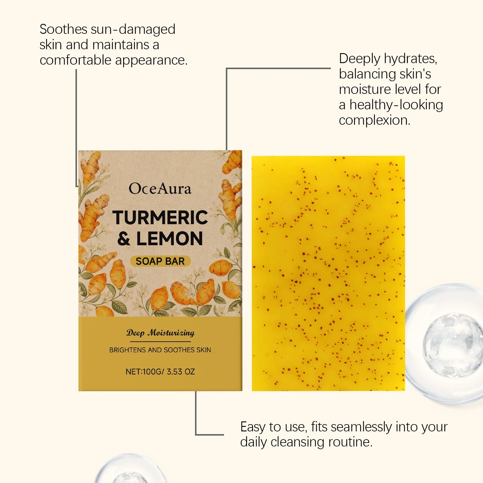 Turmeric Lemon Brightening Soap Bar Exfoliating Deep Cleansing Moisturizing Repair Smoothing Refreshing Lightening Handmade Soap