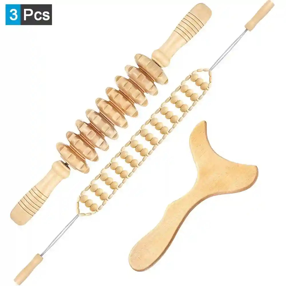 Wood Therapy Massage Roller - Professional Anti Cellulite Guasha Tool Massage Roller 3Pcs 3 Tidesmit