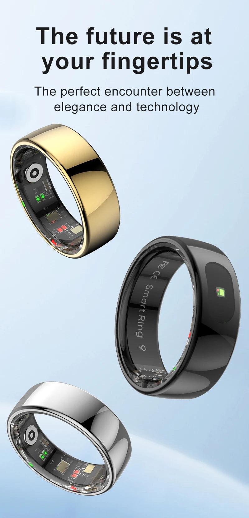 R08 Smart Ring Men Women with Charging Case Health and Sleep Monitor 5ATM Waterproof Multi Sport Mode Heart Rate Monitoring NEW