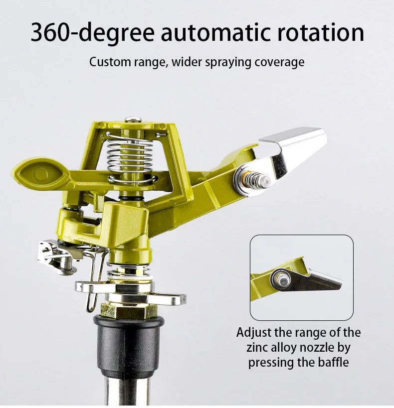 360° Rotating Tripod Sprinkler, Zinc Alloy Adjustable Automatic Water Sprinkler for Lawn Garden Vegetable Irrigation