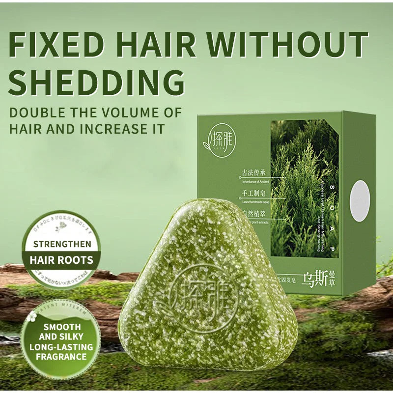 Usman Grass Platycladus Herbal Shampoo Soap Natural Hair Loss Treat Strengthens Roots Controls Oil Cleanses Scalp Hair Growth