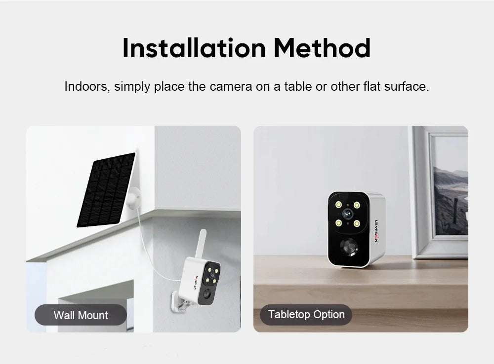LS VISION Outdoor Solar Camera Wireless Cam WIFI/4G Ultra Standby Time PIR Motion Light Color Night Vision AI Detect Battery Cam