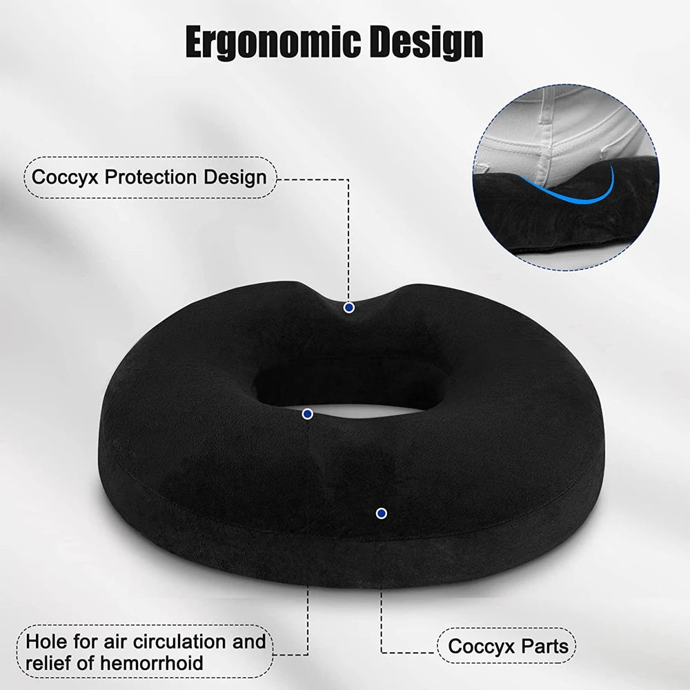 Donut Pillow Seat Cushion - Memory Foam for Tailbone Pain Relief (Garnet) Massage Cushion Tidesmit