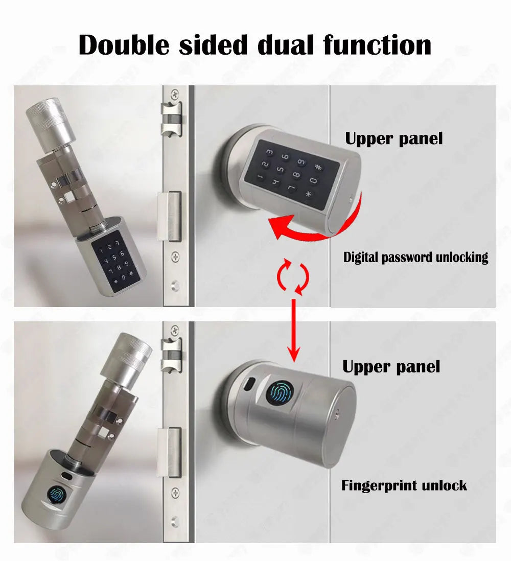 TTLock Keyless Smart Cylinder Fingerprint Lock with 4Pcs AAA Battery Adjustable Length Biometric Fingerprint Door Lock with App