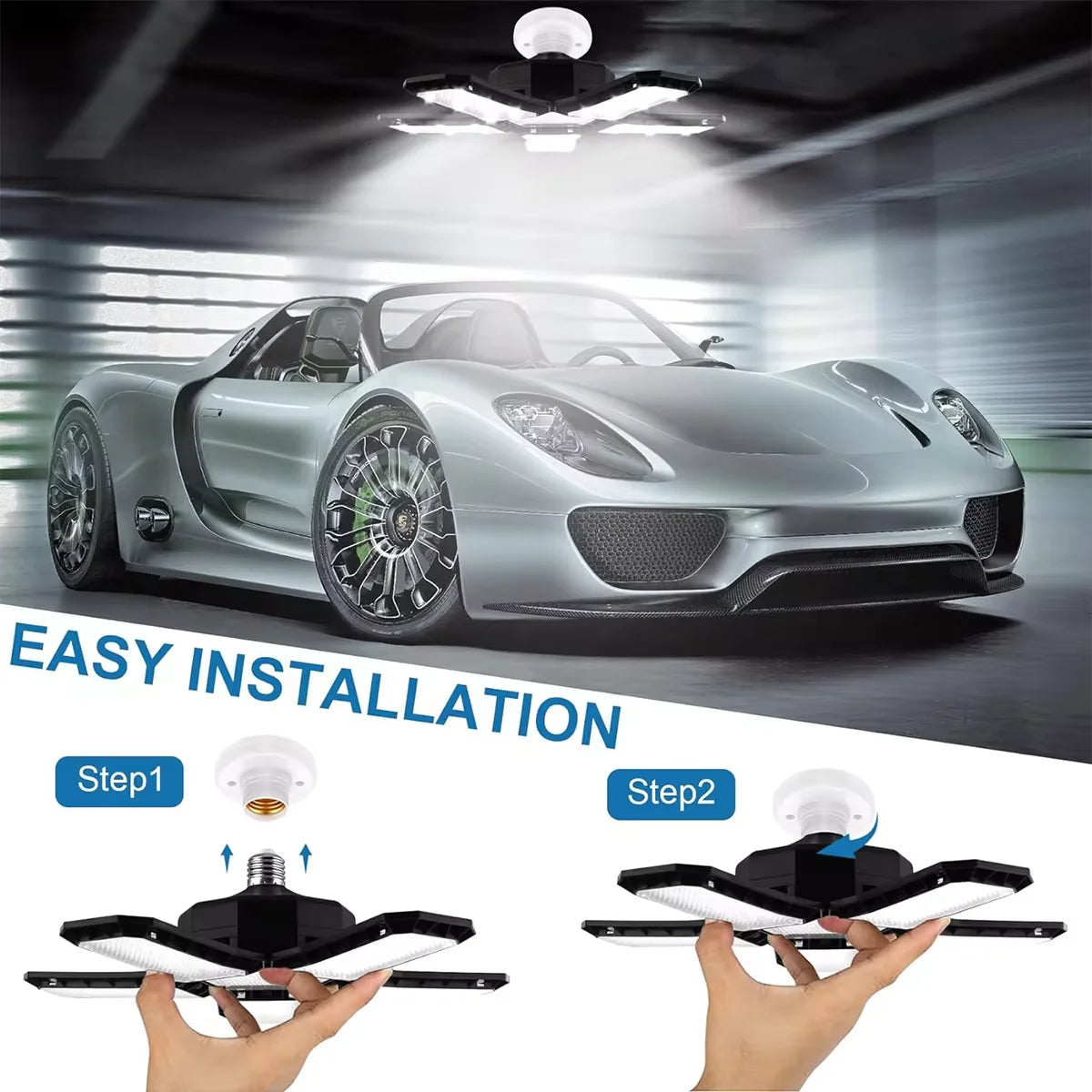 1/2/4PCS LED Garage Lights with 5+1 Adjustable Panels E26/E27 Ceiling Lamp Super Bright LED Shop Light for Industrial Lighting