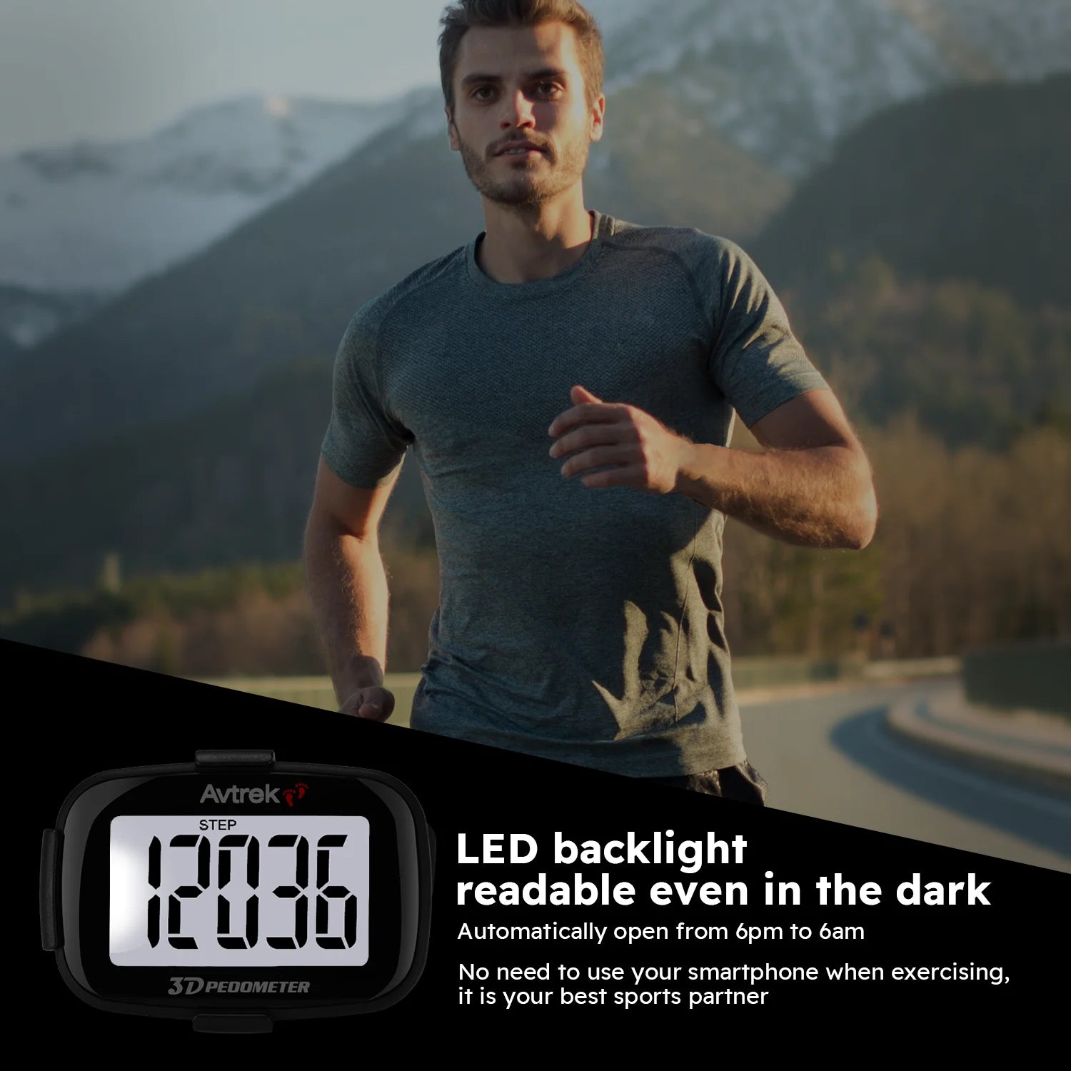 Avtrek Portable Mini Step Counter 3D Pedometer Digital Pocket Watch Clock for Outdoor Sport Fitness Running Walking Step Tracker