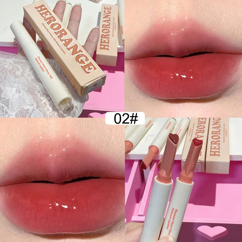 Herorange moisturizing heart-shaped lipstick pen with a glossy, water-light mirror finish for Korean jelly lip makeup.