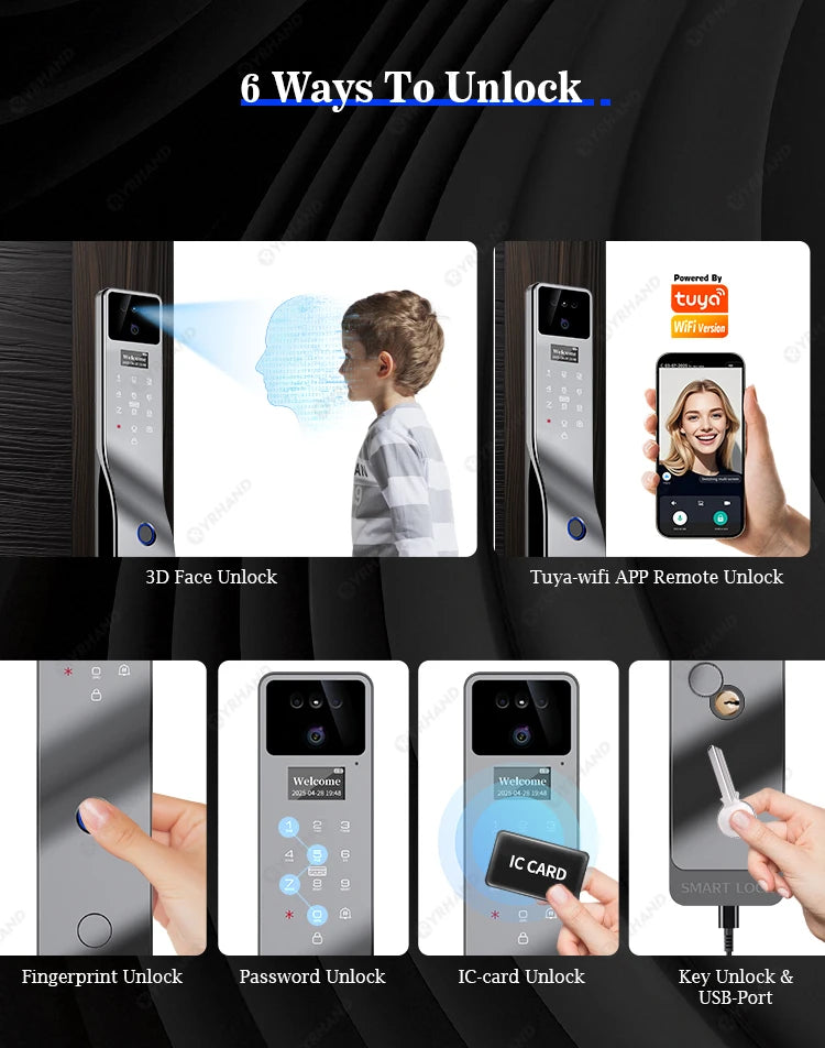 Tuya Smart Door Lock F7｜3D Face Recognition + 2K Camera + Fingerprint｜Works with Google/Alexa/Security Camera