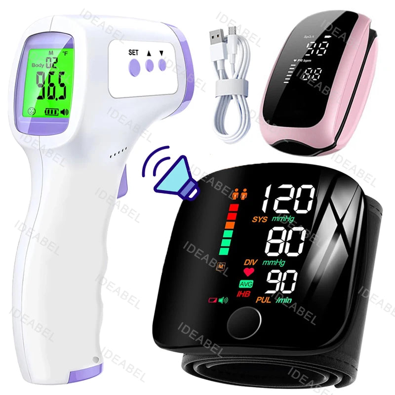 Smart LCD Rechargeable English Voice Wrist Blood Pressure Monitor Digital Automatic BP Tonometer Heart Rate Sphygmomanometer