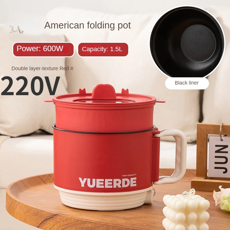 Electric folding cooking pot, red exterior, 1.5L, 220V; black inner liner