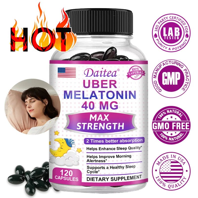 Daitea Super Melatonin Capsules-40mg Contain Vitamin C, Help You Fall Asleep Faster, Relieve Insomnia and Improve Sleep Quality
