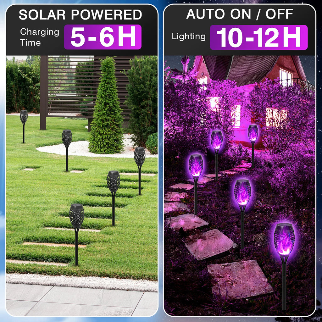 12LED Solar Flame Torch Lights Flickering Waterproof Garden Decoration Outdoor For Lawn Path Yard Patio Floor Lamps