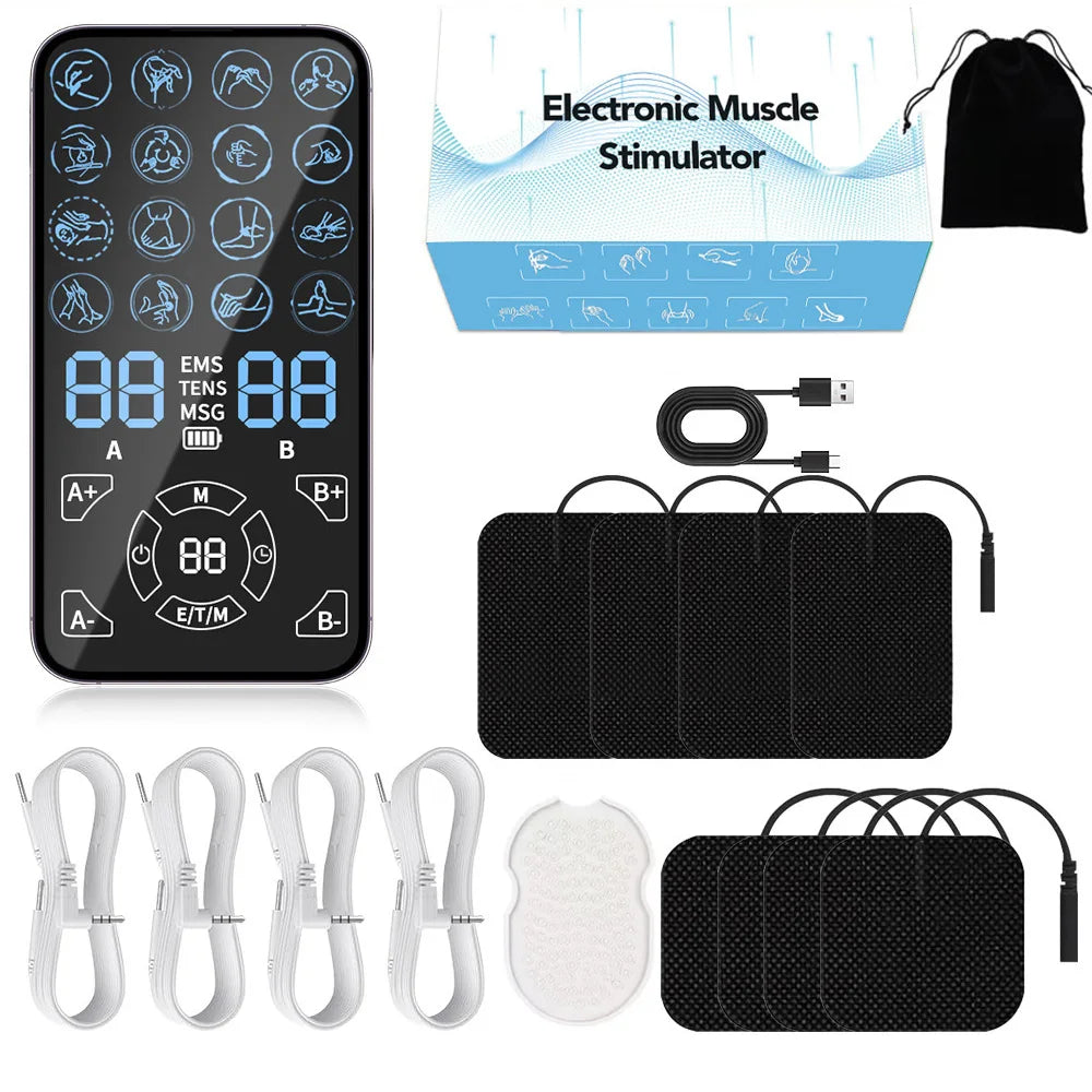Electric Back Massager - Portable Muscle Relief & Deep Tissue Device Back Massage Instrument Host 8 Pads Black Tidesmit