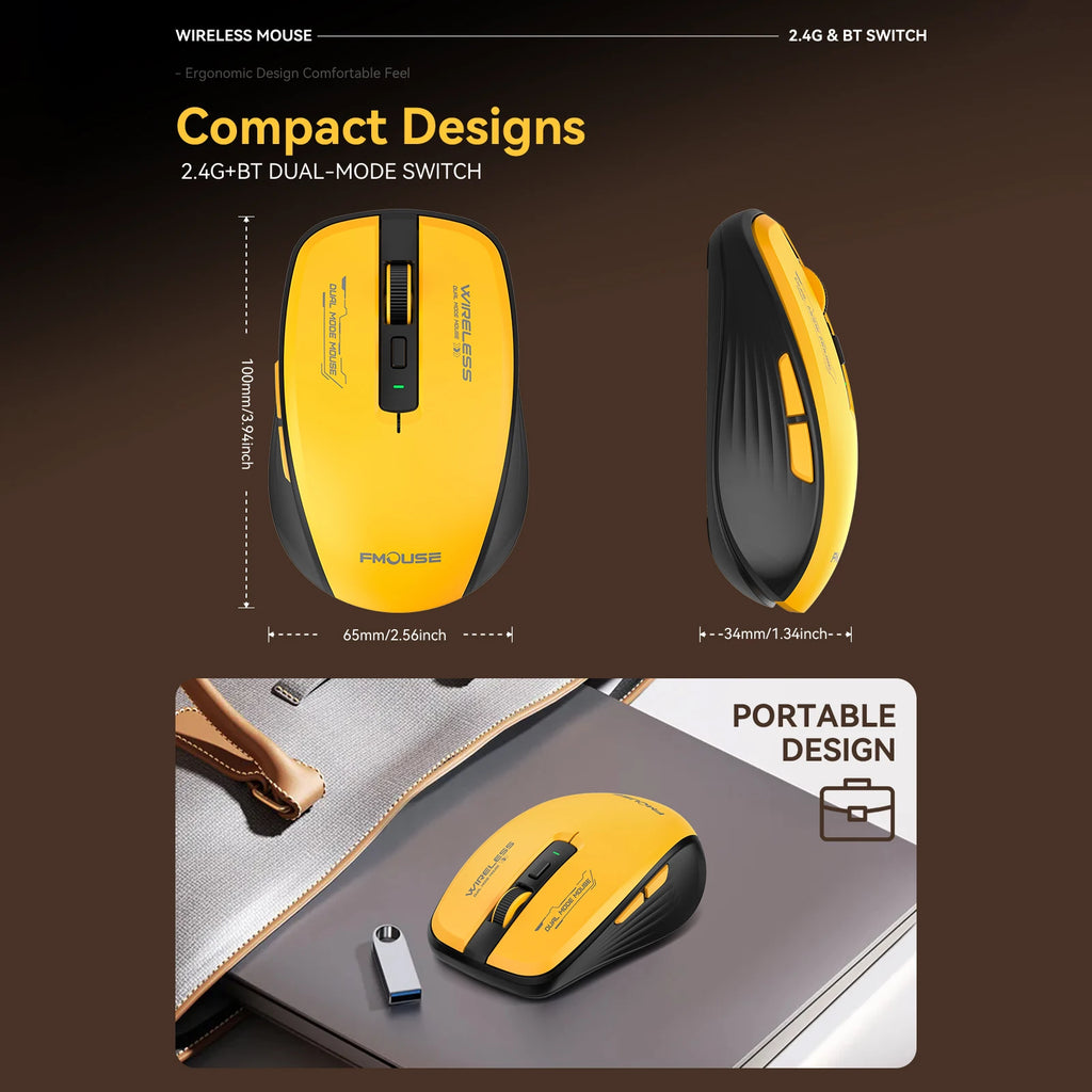 Bluetooth 5.1 and 2.4G USB Wireless Mouse Silent Adjustable 2400DPI Dual Mode Wireless Mouse for iPad for Computer Laptop Tablet