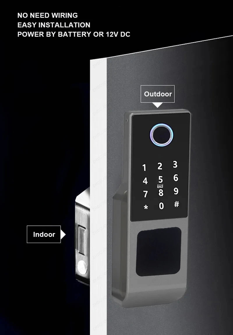 Tuya WiFi Double Side Fingerprint Door Lock IP66 Waterproof Passcode RFID Card Remote App Smart Lock For Outdoor Courtyard Gate