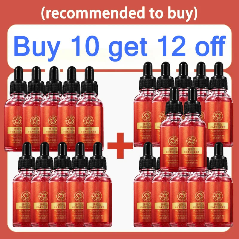 30ml Umbilical Cord Blood Sheep Placenta Serum in amber dropper bottles for delicate, anti-aging skincare treatment.