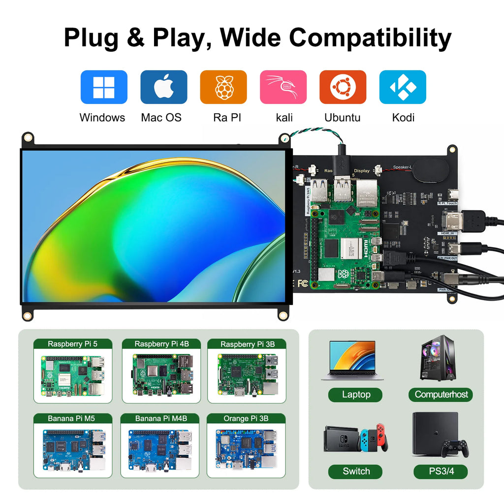 8 Inch Raspberry Pi Touch Monitor 1920×1200 IPS 10-Point Touch Screen Dual Speaker HDMI Display for Pi 5/4B/3B PC DIY Case 3D
