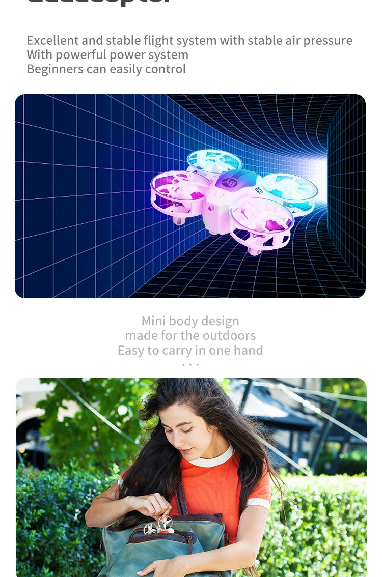 Mini Drone With Lights For Kids - Obstacle Avoidance UFO Quadcopter Tidesmit