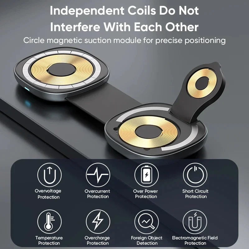 3-in-1 Wireless Charger for iPhone, AirPods, and Apple Watch - Qi Certified Tidesmit