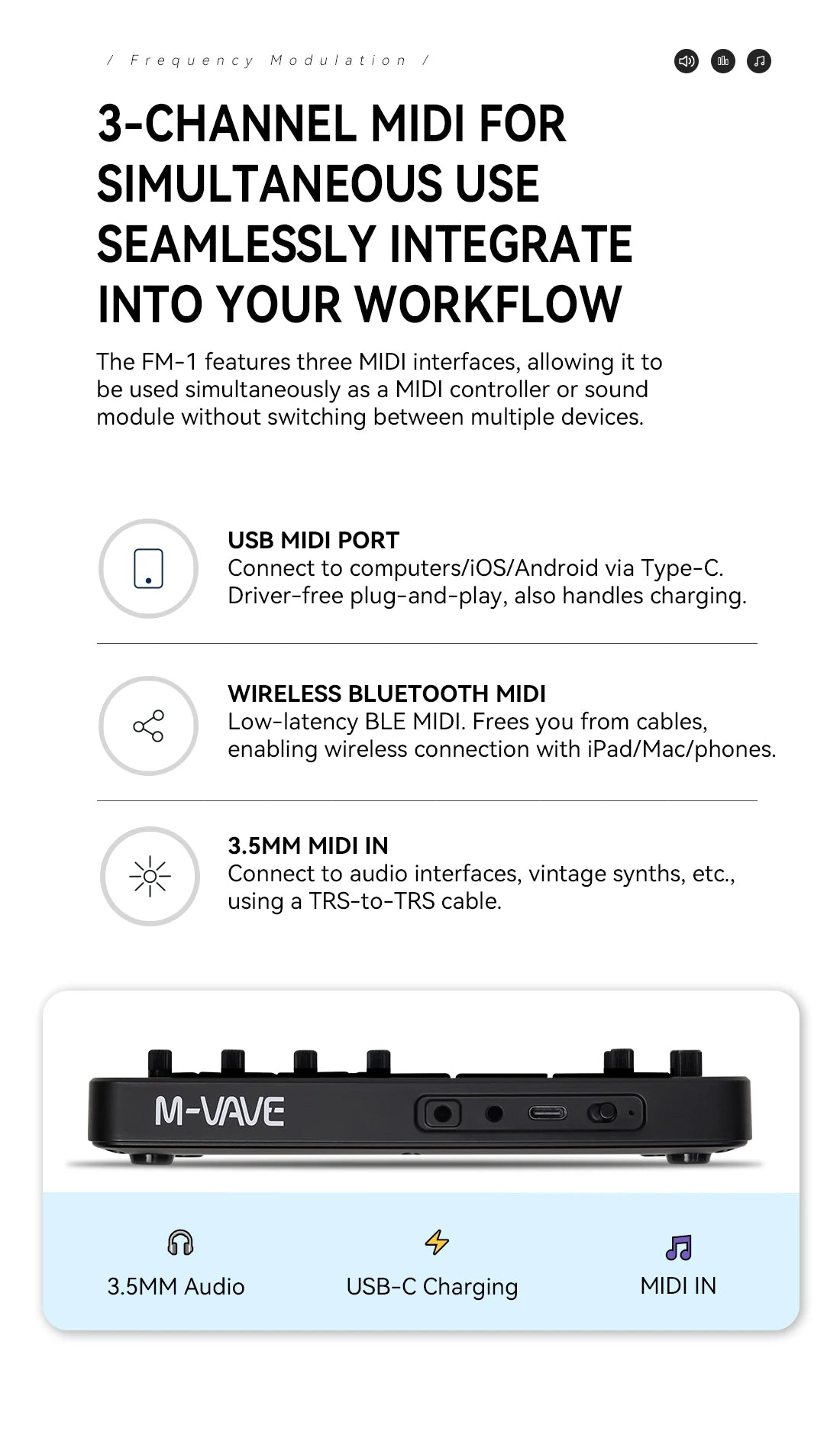 M-Vave Fm-1 Portable Fm Synthesizer Effect Pedal 12h Battery 6-Operator 32-Algorithm 128 Presets Built-In Speaker Bluetooth Midi