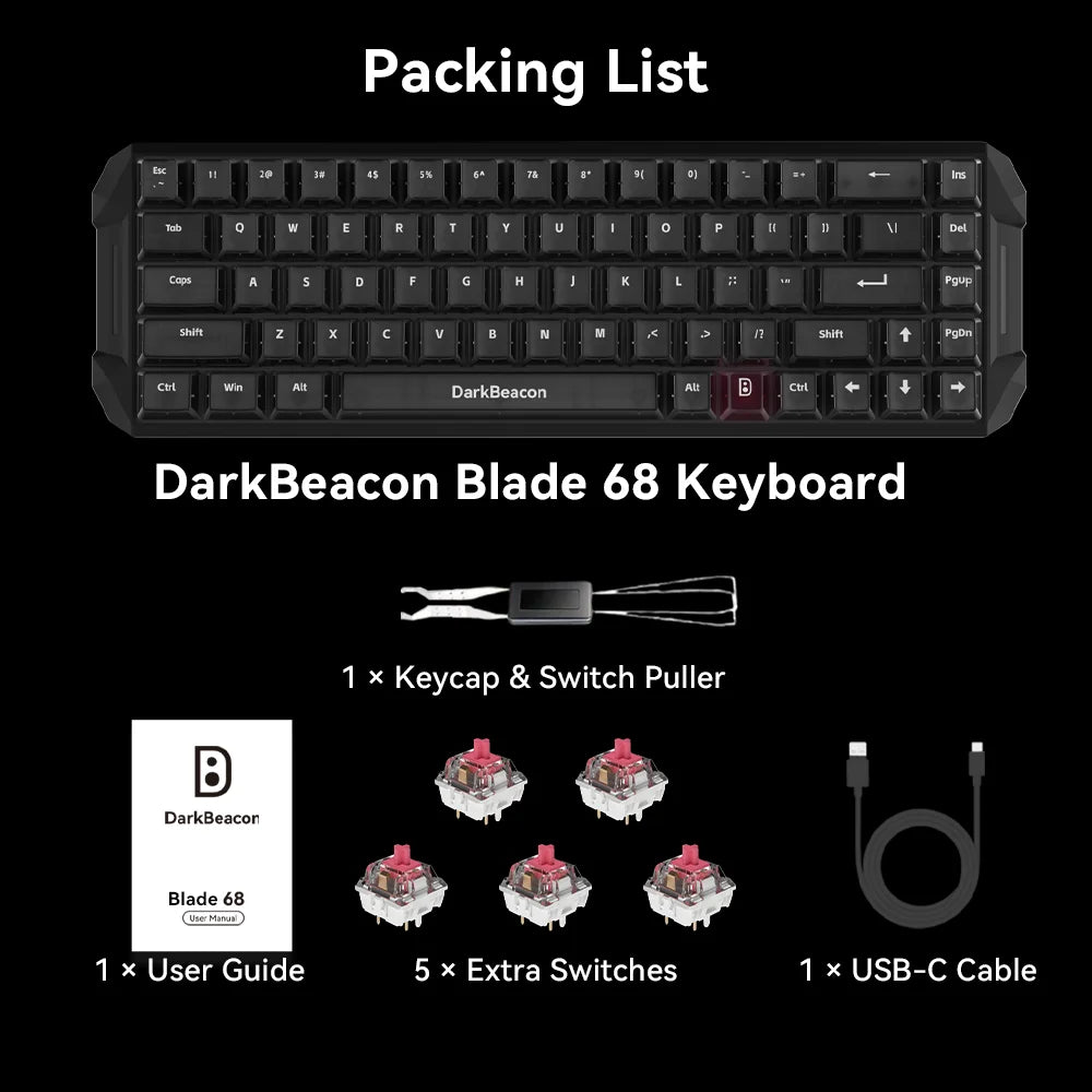 DarkBeacon 65% Gaming Keyboard 68 Keys Mechanical Keyboard LED Backlit Wired Keyboard with Red Switch for Windows Mac PS4 Gamer