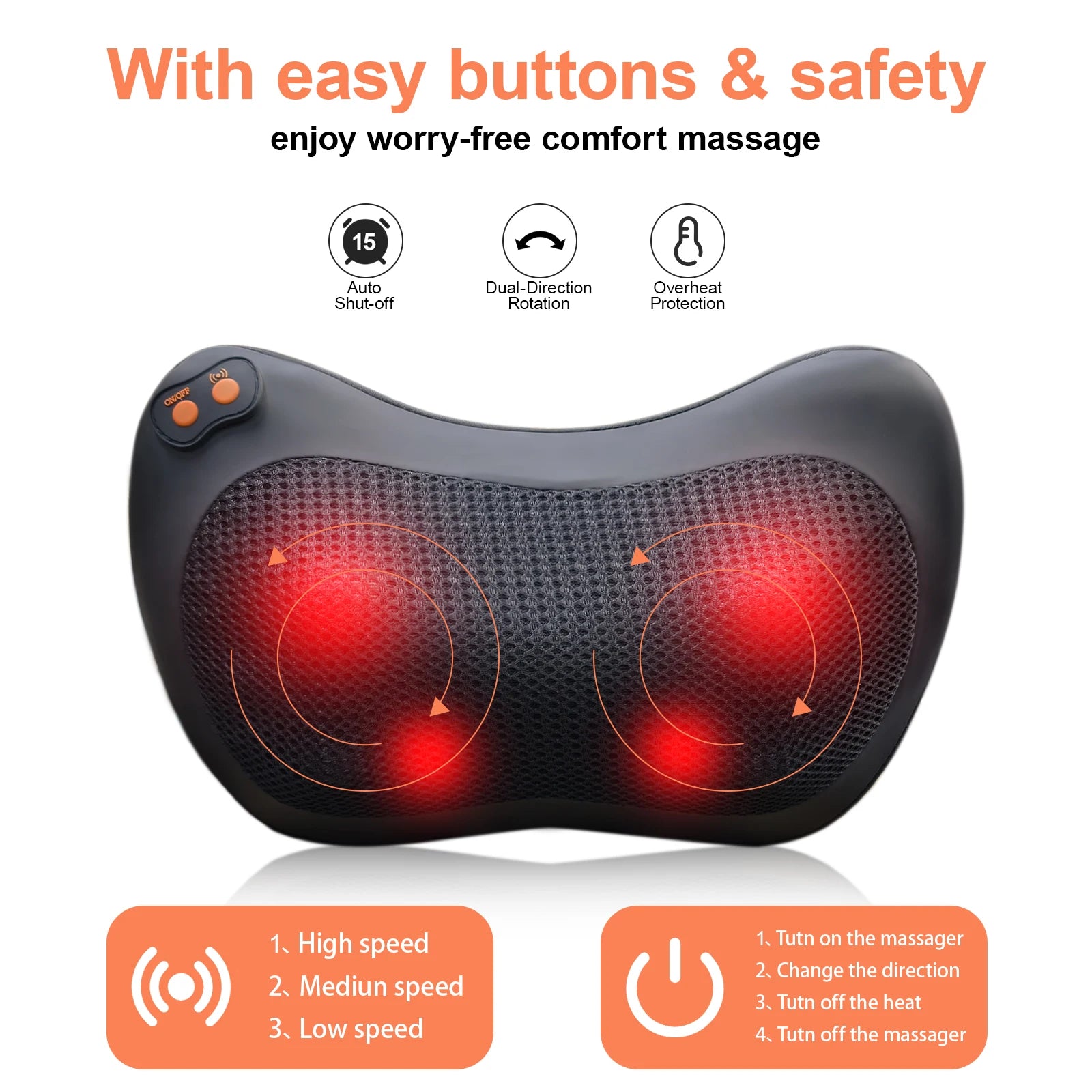 Electric Neck and Back Massager with Heat Therapy - Deep Tissue Relief Massage Cushion Tidesmit