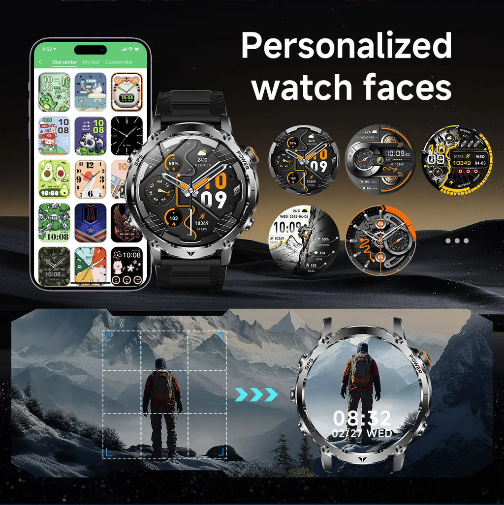 GPS Outdoor Military Smart Watch Men 1100mAh Large Battery Flashlight+SOS COMPASS Bluetooth Call 10ATM Waterproof Sports Watches