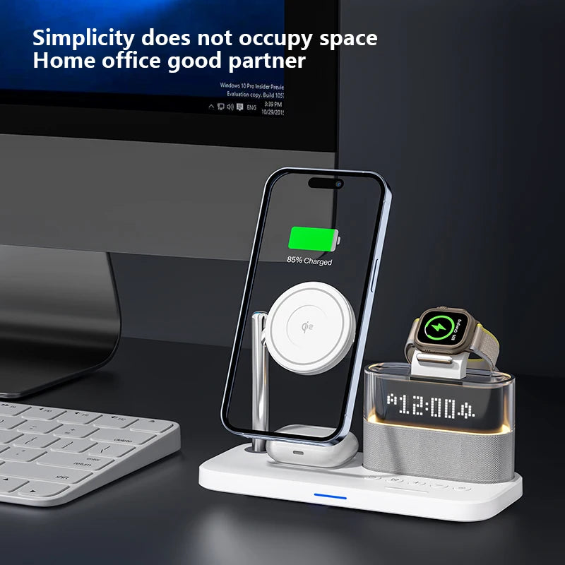 3-in-1 MagSafe Wireless Charger Station with RGB Alarm Clock Tidesmit