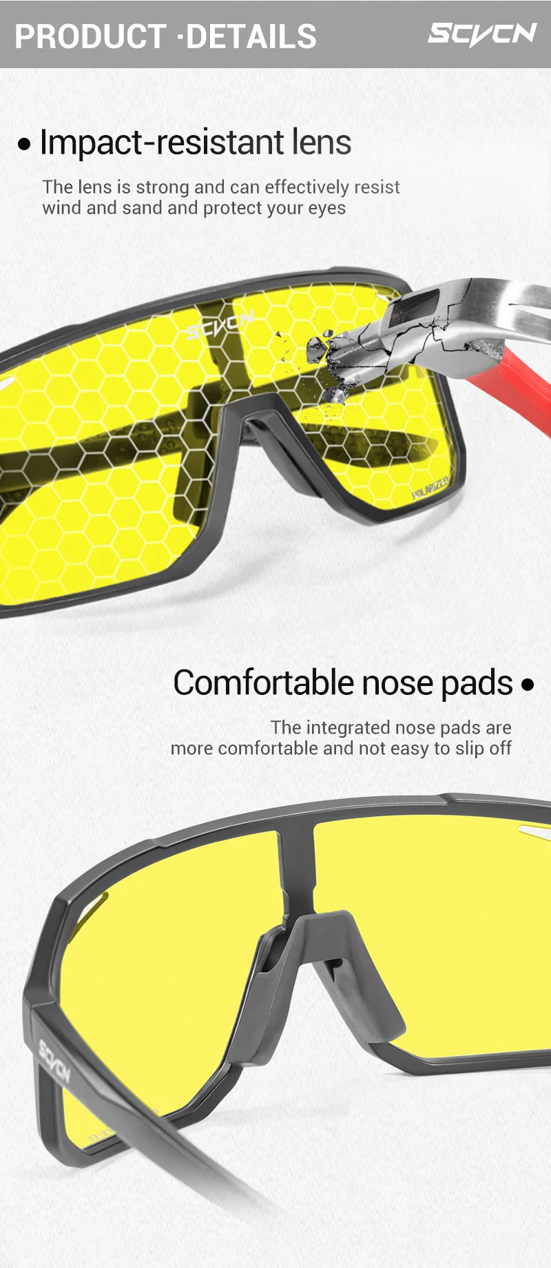 SCVCN New Yellow Polarized Night Cycling Sunglasses Bike MTB Motorcycle Glasses Outdoor Sports Fishing UV400 Glasses Men Women